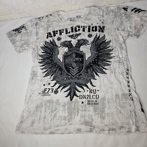 Affliction Live Fast T Shirt Men 2XL White Gray Double Eagle Whipstitch Y2K MMA